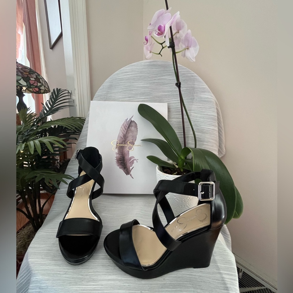 Jessica Simpson Black Wedge Sandals